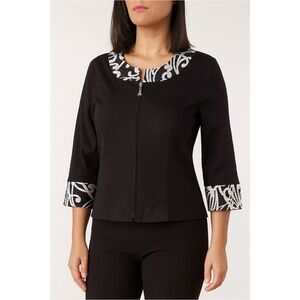Joseph Ribkoff Black White Abstract Pattern Double Zipper Blazer Size 8